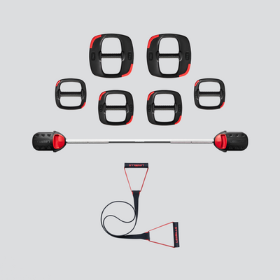 Photo of the Les Mills Smart Tech - Accelerated Body set. Pack features the SMARTBAR; bar and Generation 2 weights system. So you activate your muscles how they're supposed to - giving you faster results from all those squats, rows and BODYPUMP classes.